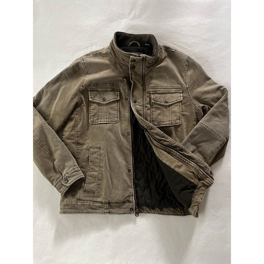 Levi's Jacket Men M Green Canvas Military Full Zip Quilted Lined Insulated